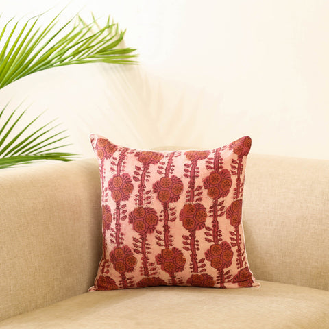 Peach Block Print Cotton bagru Cushion Cover