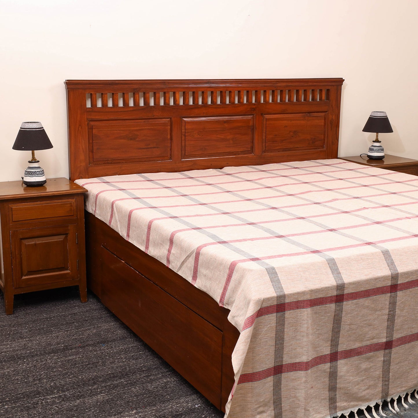 Peach - cotton double handloom bed cover (98 x 90 in) 04