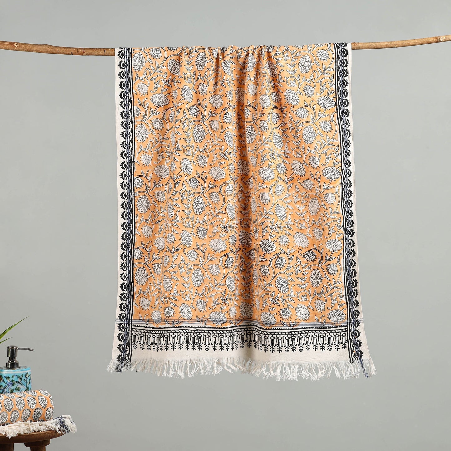 Peach - cotton sanganeri towel 11 - handcrafted