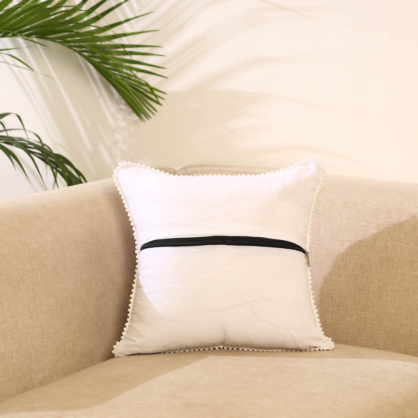 Peach Block Print Cotton Sanganeri Cushion Cover