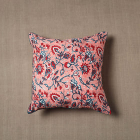 Buy Peach Block Print Cotton Sanganeri Cushion Cover