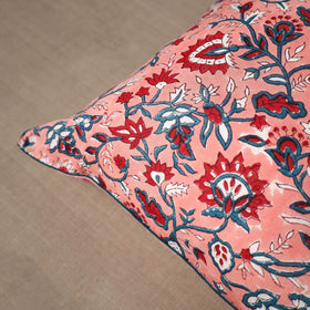Buy Peach Block Print Cotton Sanganeri Cushion Cover