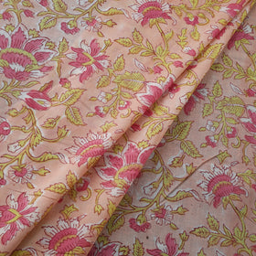 Peach Block Print Cotton Sanganeri Fabric