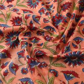 Buy Peach Block Print Cotton Sanganeri Fabric