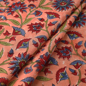 Buy Peach Block Print Cotton Sanganeri Fabric