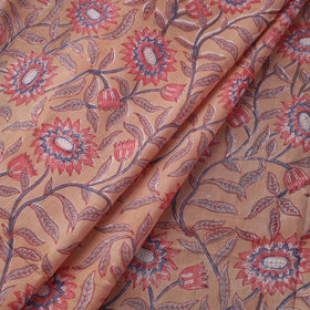 Peach Block Print Cotton Sanganeri Fabric