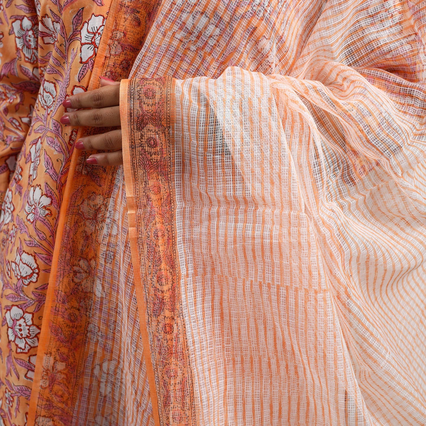 Buy Block Print Cotton Sanganeri Kurta Set