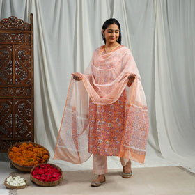 Buy Block Print Cotton Sanganeri Kurta Set