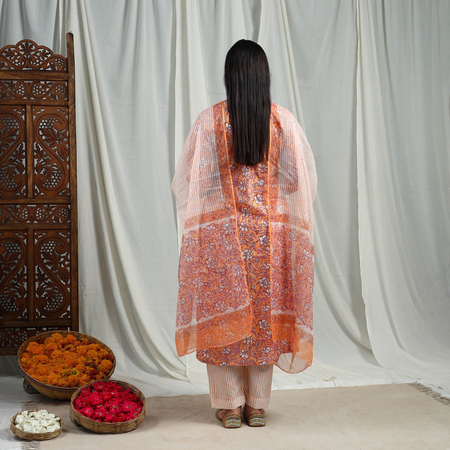 Buy Block Print Cotton Sanganeri Kurta Set