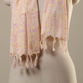 Block Print Cotton Sanganeri Stole with Tassels