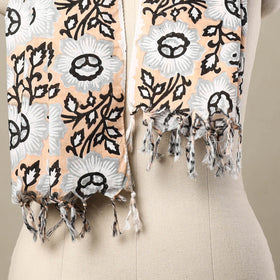 Peach - cotton sanganeri stole with tassels 129