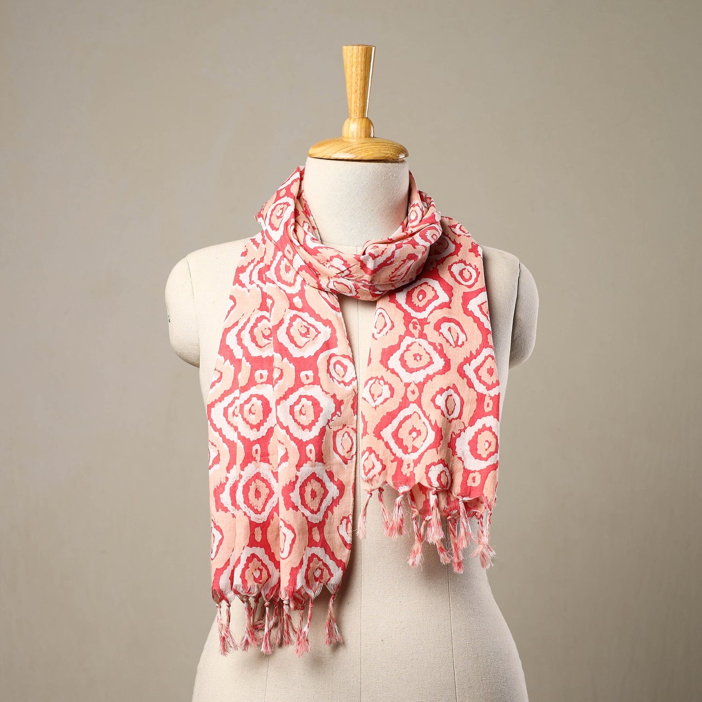 Buy Multicolor Block Print Cotton Sanganeri Stole with Tassels