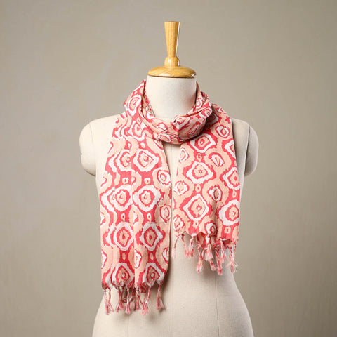 Buy Multicolor Block Print Cotton Sanganeri Stole with Tassels