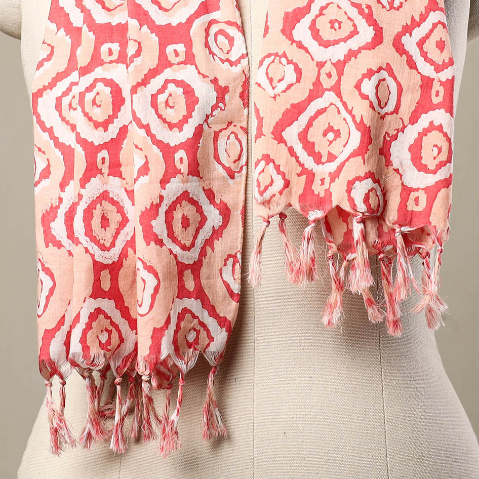 Buy Multicolor Block Print Cotton Sanganeri Stole with Tassels