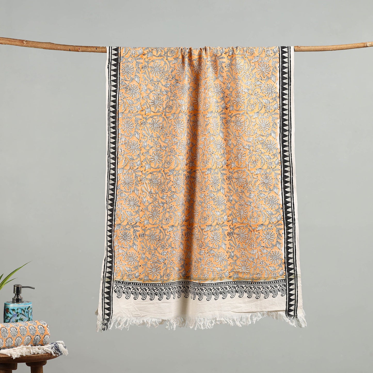Peach - cotton sanganeri towel 07 - handcrafted