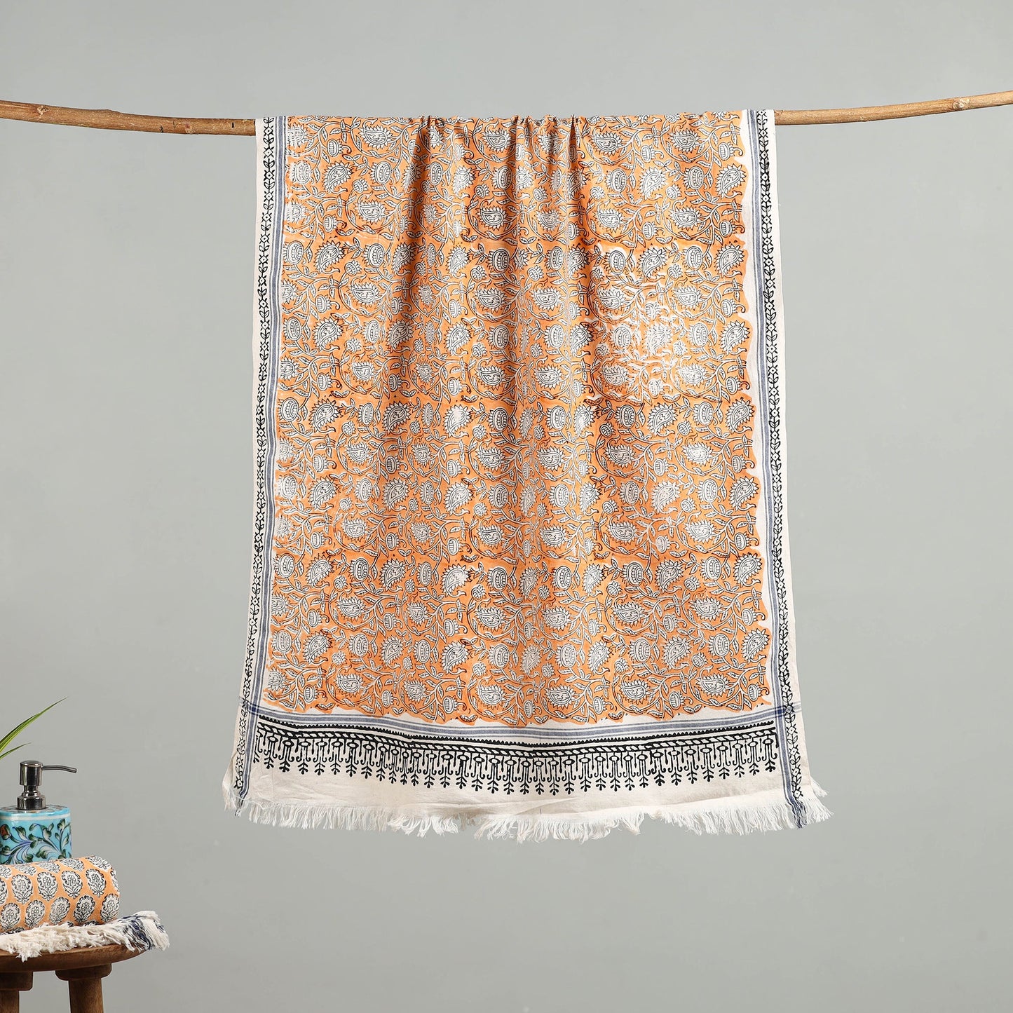 Peach - cotton sanganeri towel 12 - handcrafted