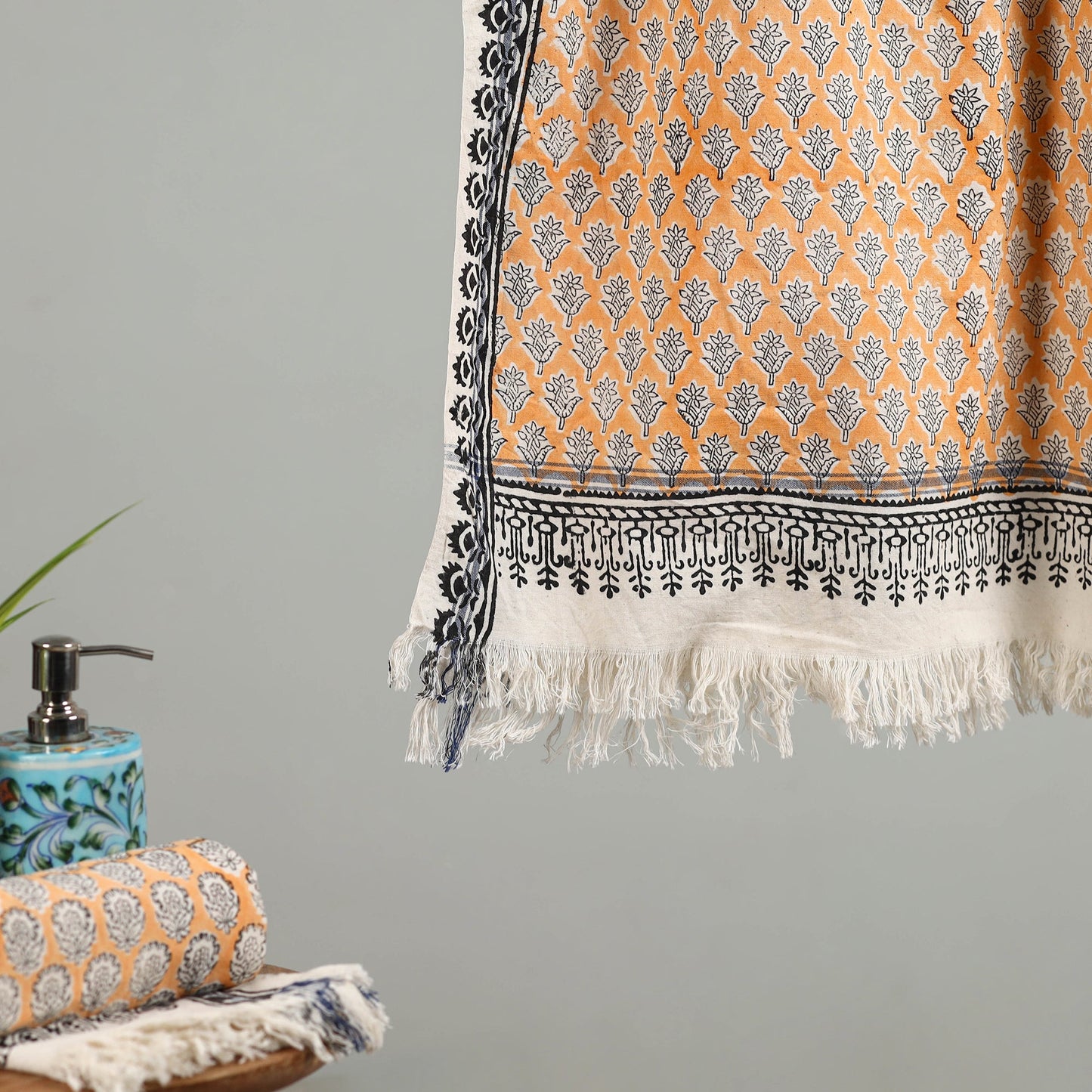 Peach - cotton sanganeri towel 18 - handcrafted