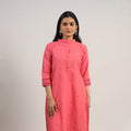  Peach Cotton Straight Jacquard Kurta for Women