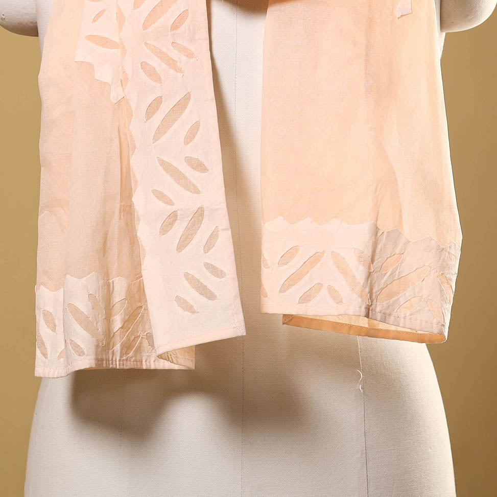 Buy Peach Cut Work Cotton Barmer Applique Stole