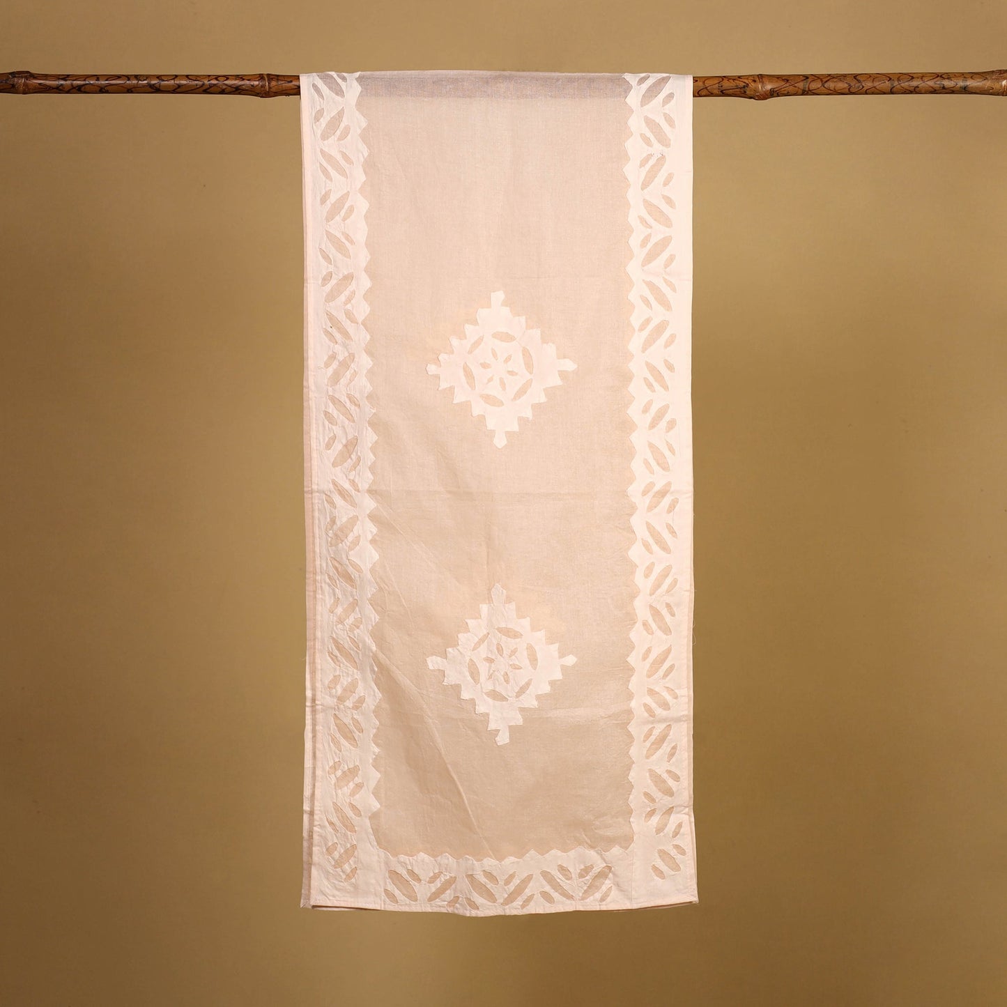 Buy Peach Cut Work Cotton Barmer Applique Stole