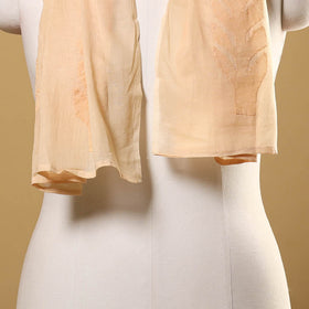 Peach Cut Work Cotton Beige Barmer Applique Stole