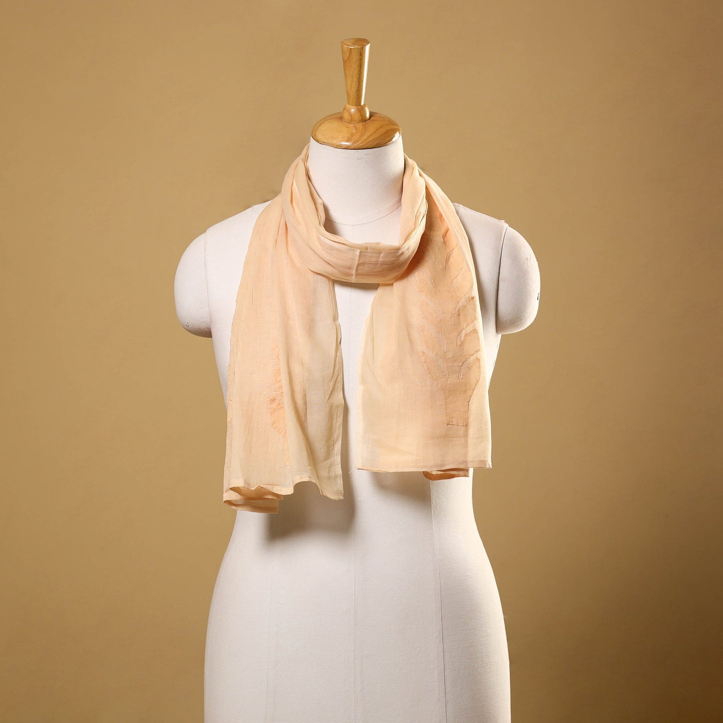 Peach Cut Work Cotton Beige Barmer Applique Stole