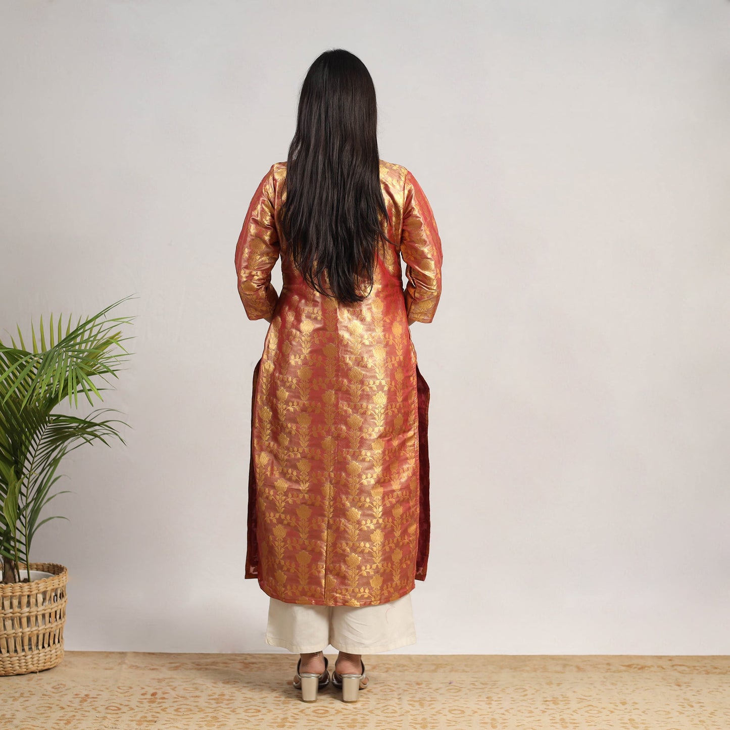 Red Cutwork Tissue Zari Jaal Banarasi Silk Kurta for Women