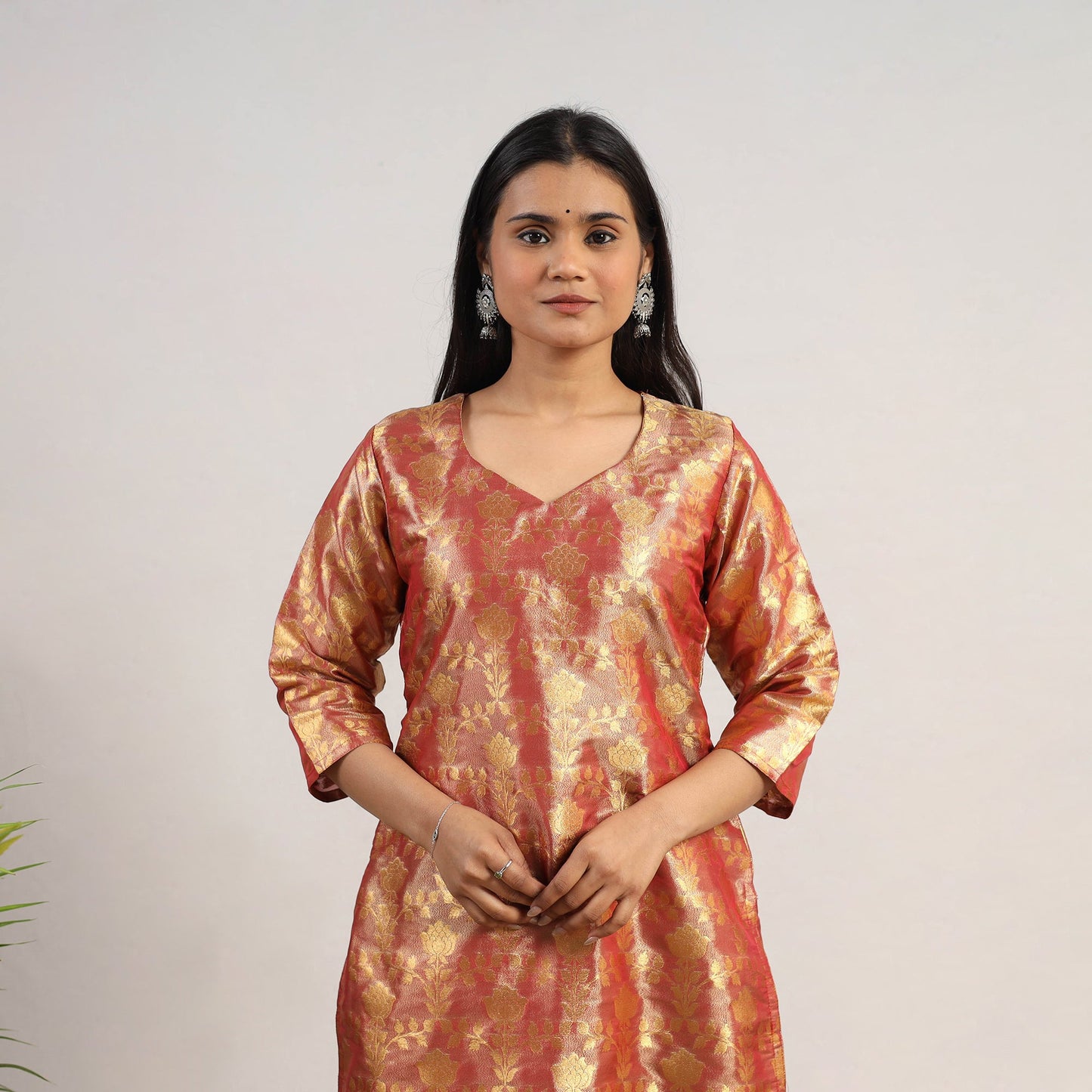Red Cutwork Tissue Zari Jaal Banarasi Silk Kurta for Women