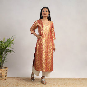 Red Cutwork Tissue Zari Jaal Banarasi Silk Kurta for Women