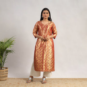 Red Cutwork Tissue Zari Jaal Banarasi Silk Kurta for Women