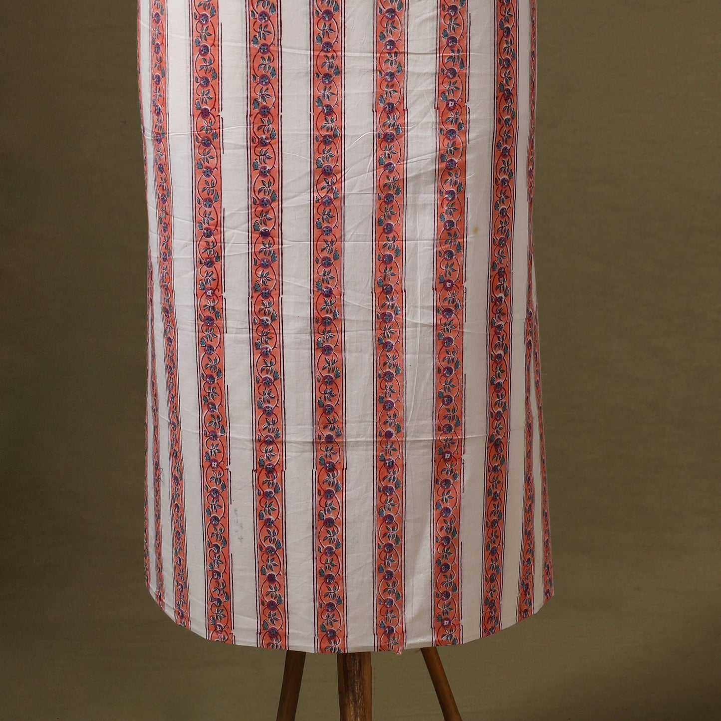 Peach Designer! Block Print Cotton Dress Material with Jewellery Set 