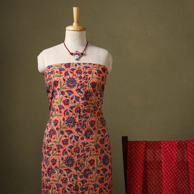 Peach Designer! Block Print Cotton Dress Material with Jewellery Set