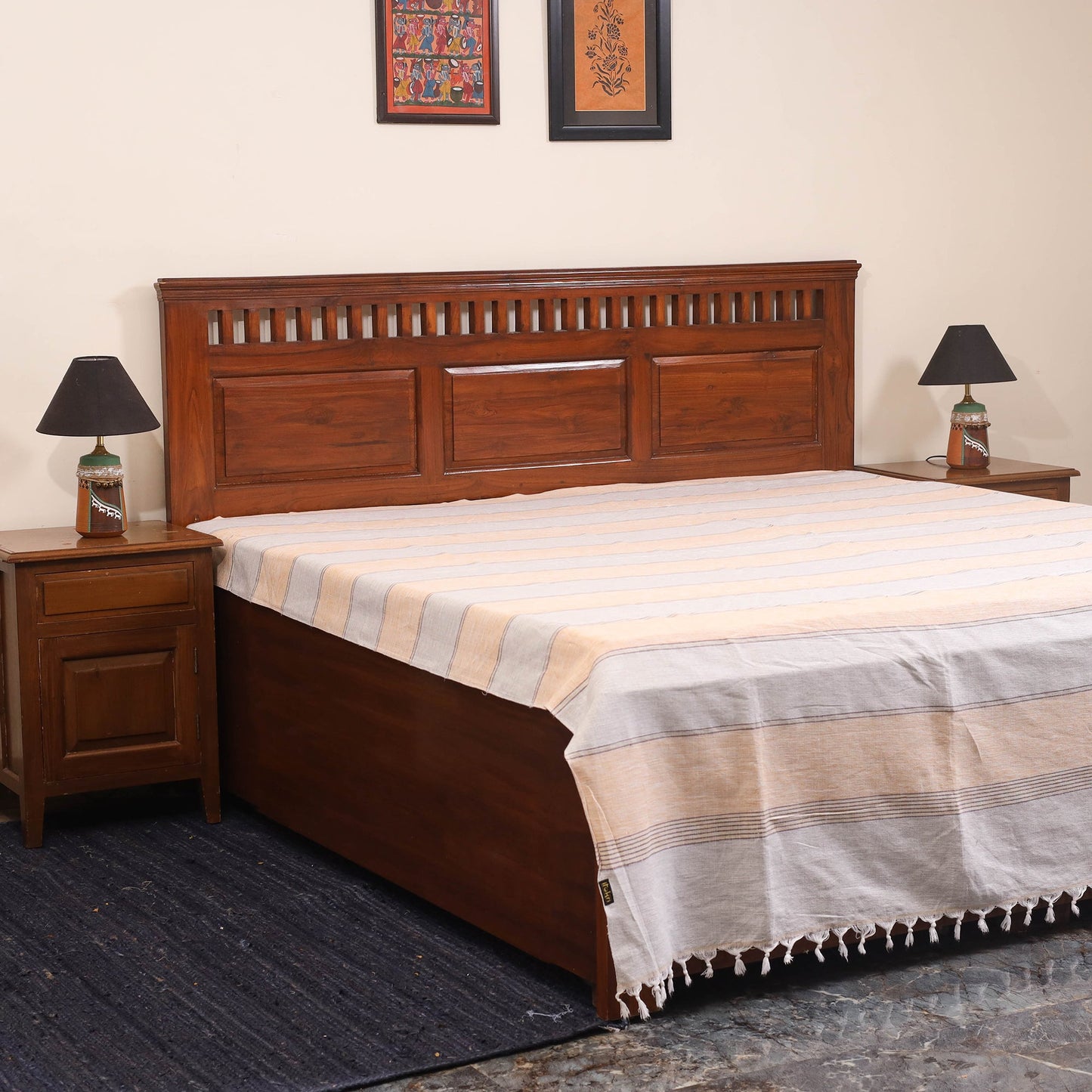 Peach - double handloom cotton bed sheet (108 x 90 in) 37