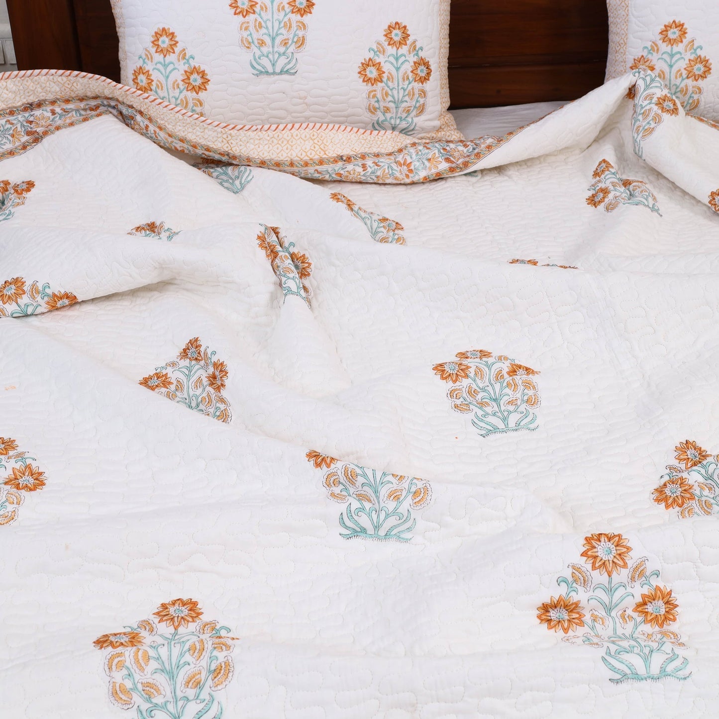 Double - Reversible Sanganeri Block Print Cotton Quilt Set