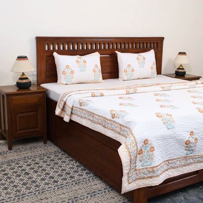 Double - Reversible Sanganeri Block Print Cotton Quilt Set