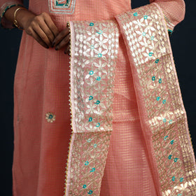 Peach - Elegant Gota Work Silk Kota Doria Kurta Set 06