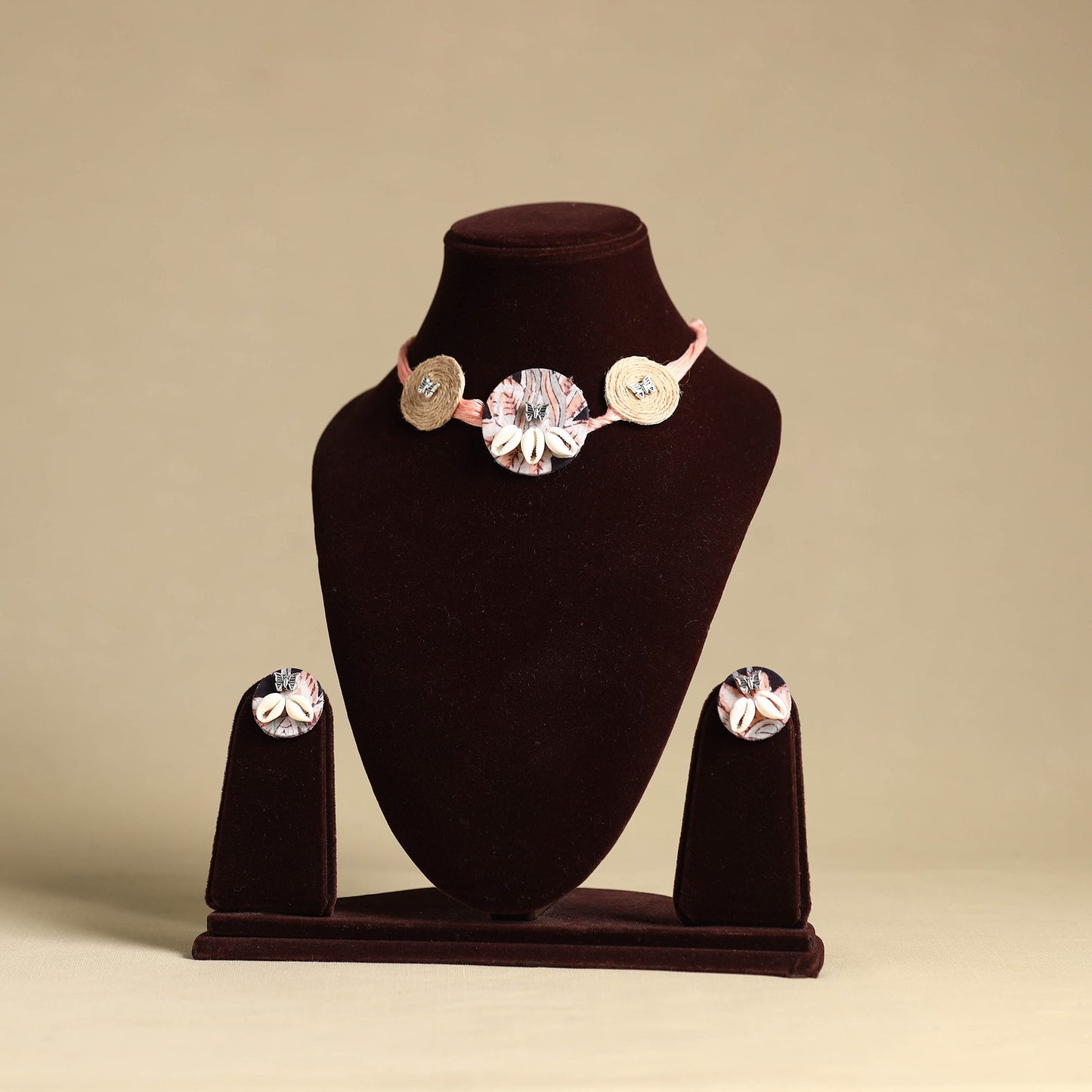 Peach - fabart jute choker necklace set 20 - handcrafted