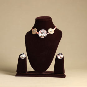 Peach - fabart jute choker necklace set 20 - handcrafted