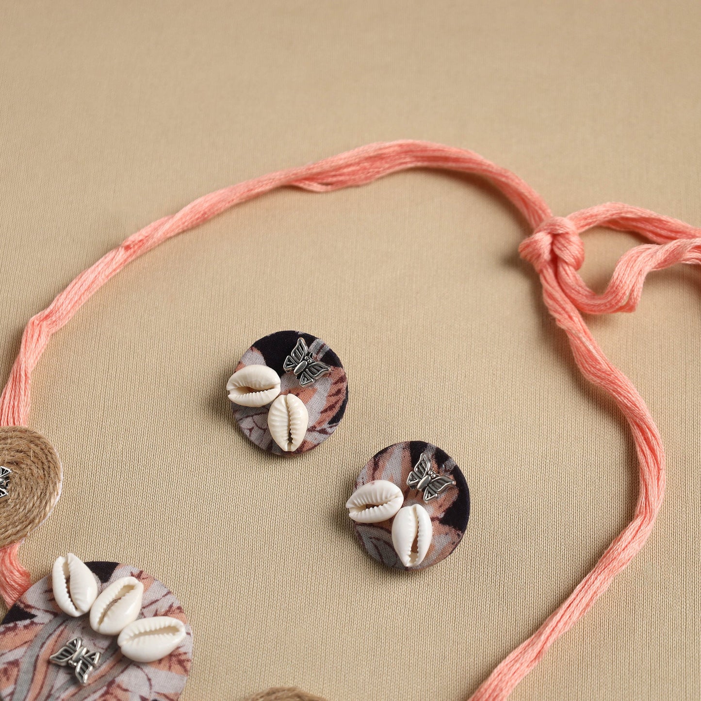 Peach - fabart jute choker necklace set 20 - handcrafted