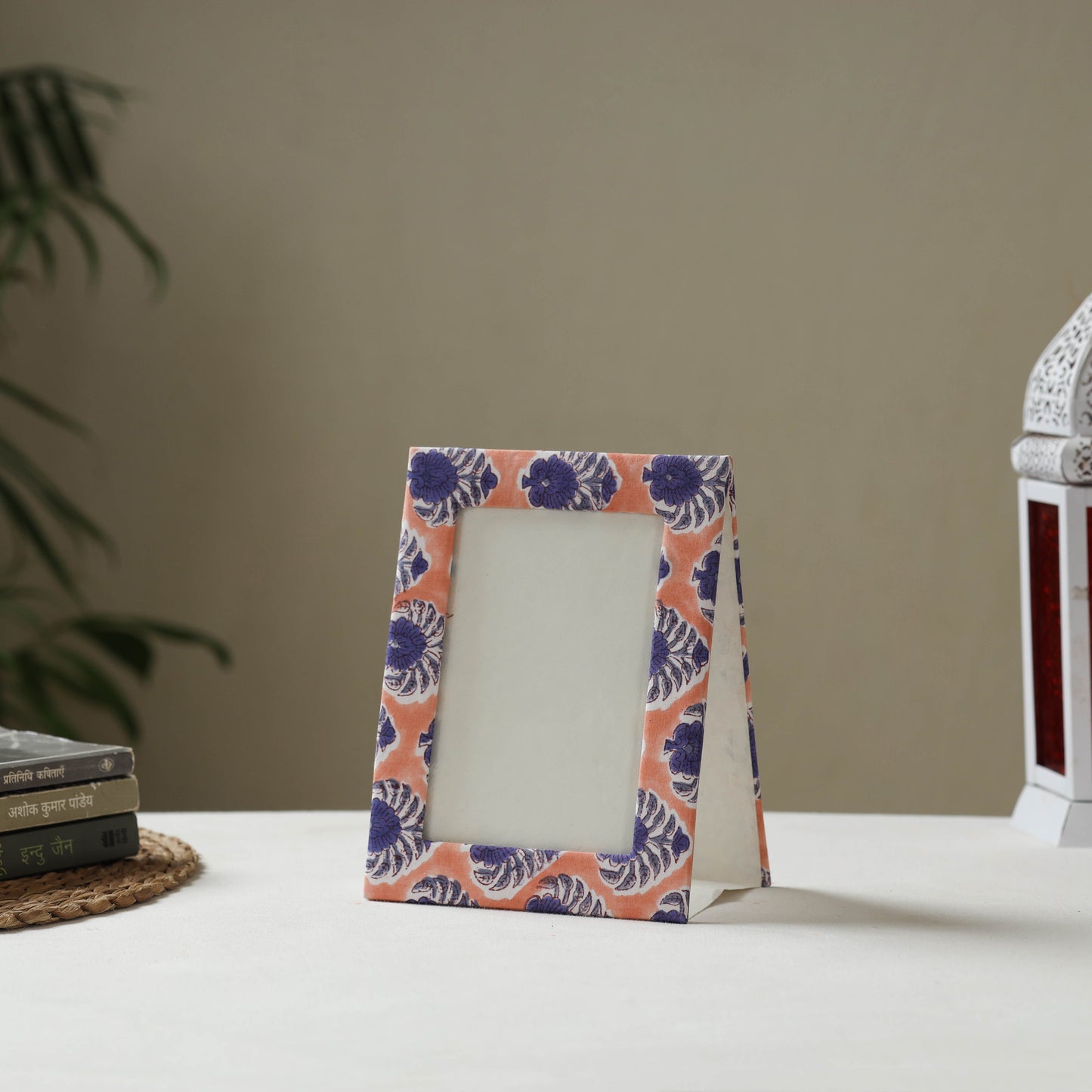 Peach - fabric embellished handmade photo frame (8 x 6 in)