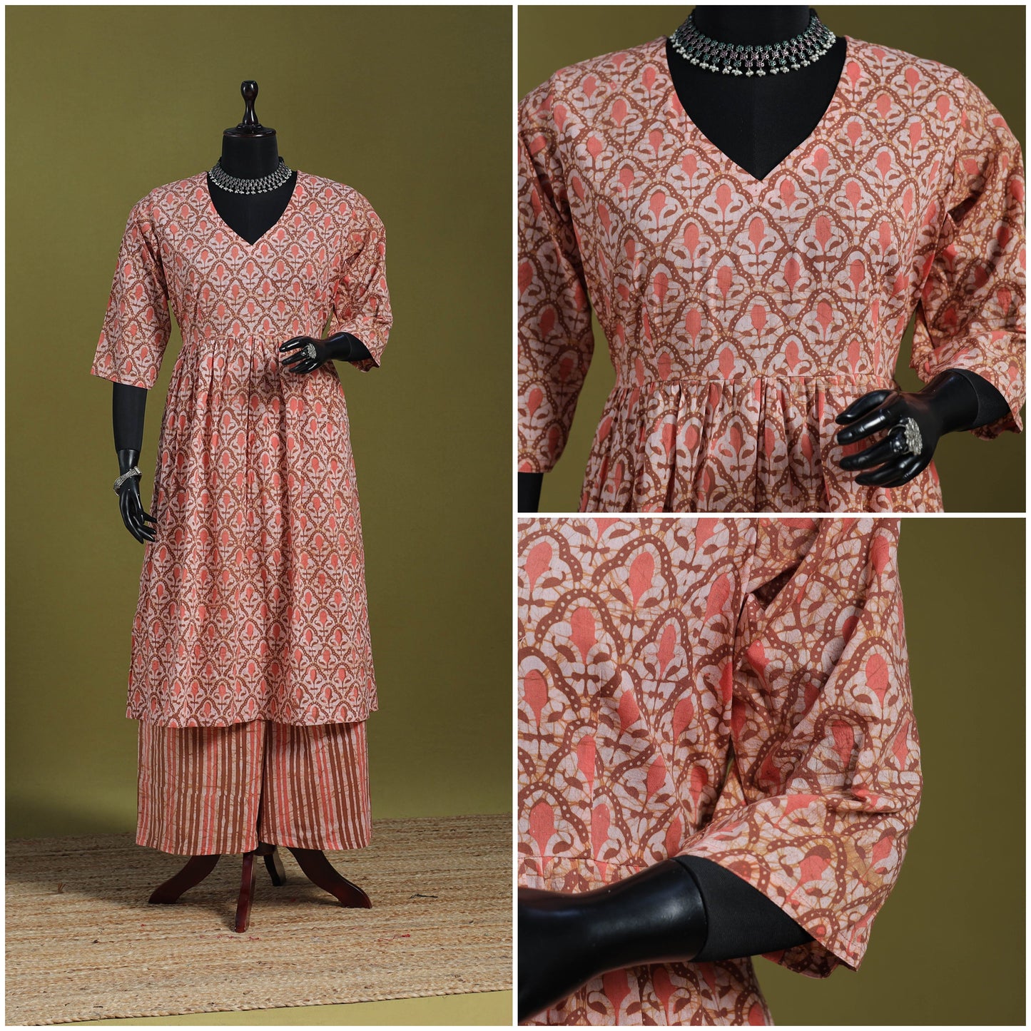 Peach - flared cotton hand batik suit set (set of 2) 01