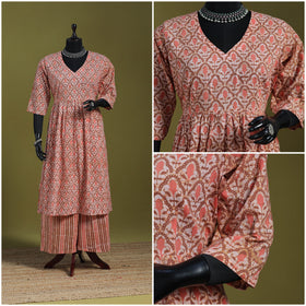 Peach - flared cotton hand batik suit set (set of 2) 01