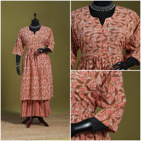 Peach - flared cotton hand batik suit set (set of 2) 12