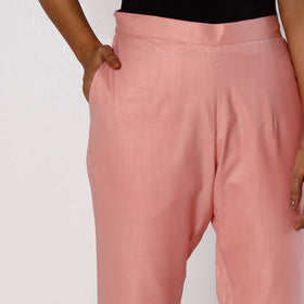  Baby Pink Flex Cotton Tapered Casual Pant for Women 