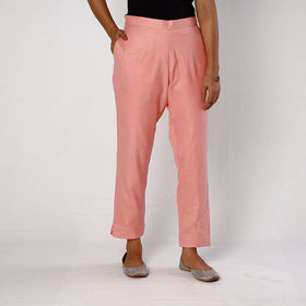  Baby Pink Flex Cotton Tapered Casual Pant for Women 