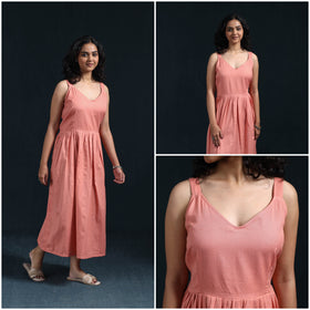 Peach - flex cotton tiered plain dress 05 - handcrafted