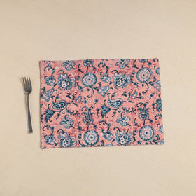  Peach Floral Print Cotton Reversible Table Mat 