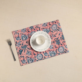  Peach Floral Print Cotton Reversible Table Mat 