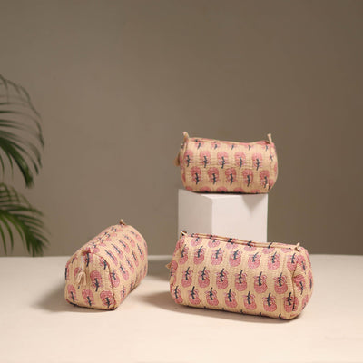 Peach - floral hand quilted toiletry bags (set of 3) 27