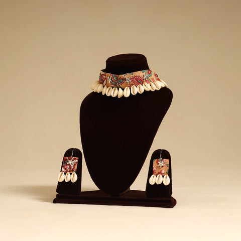 Peach - german silver fabart choker necklace set with shell